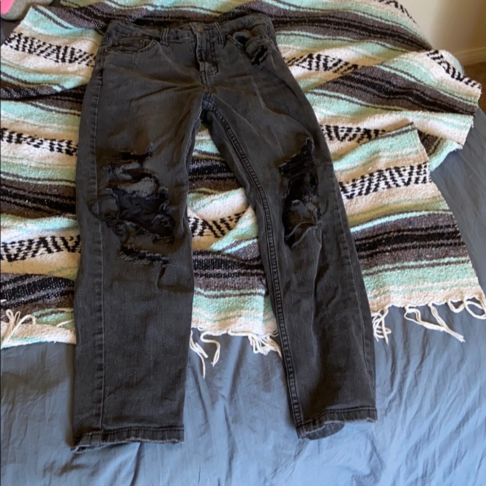 Black Distressed Mom Jeans